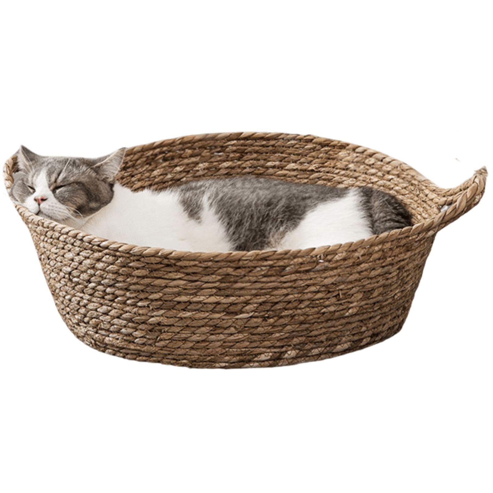 CXYYXF Cat Bed, Straw Woven Cat Baskets Bed, Round Wicker Cat Basket Nest, Non-Slip Cozy Kitten Bed for Cats Small Dog (Only Nest,Large)