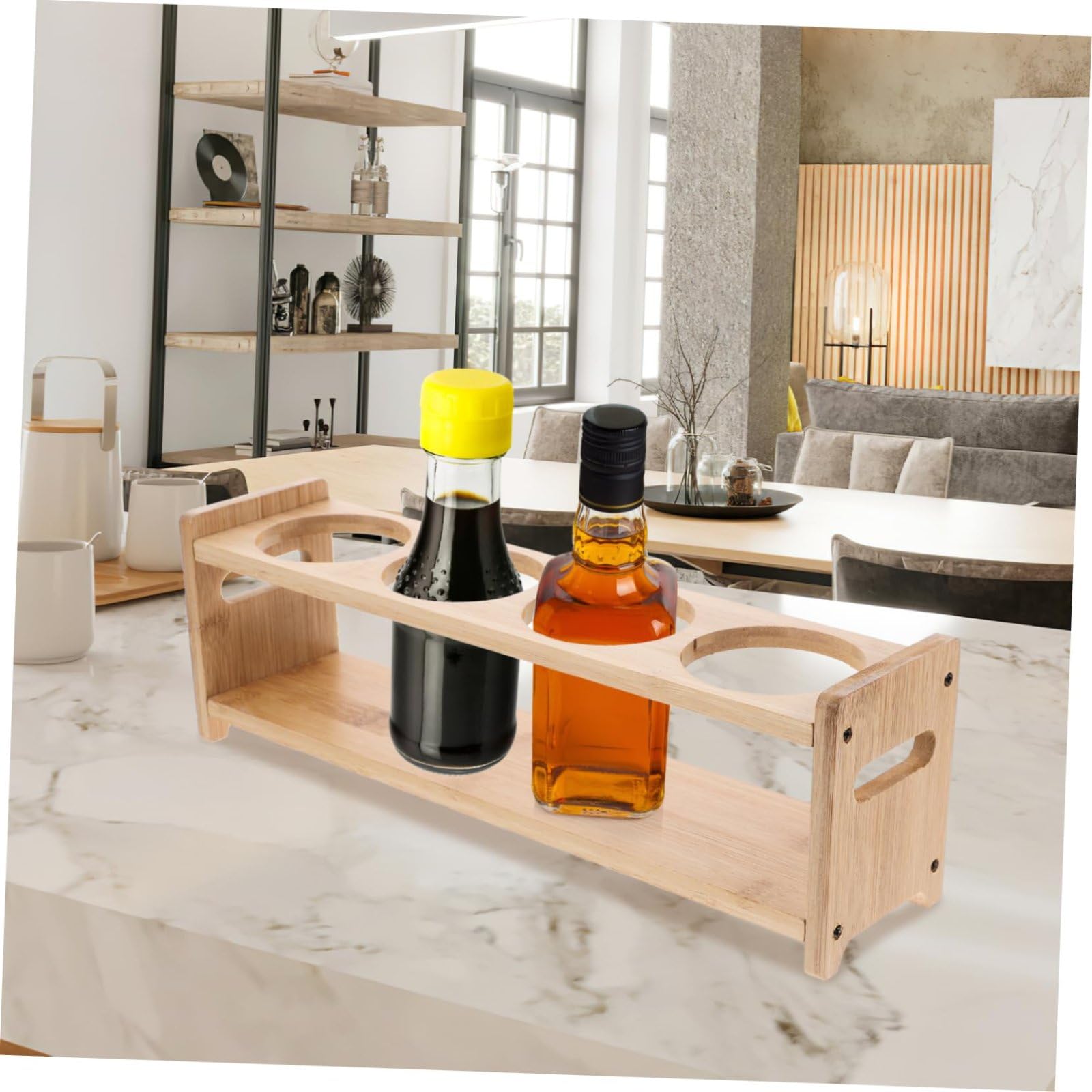 Gewürzregal-Organizer aus Holz, Gewürzregal aus Holz, Gewürzregal, Küchenschrank-Organizer, Gewürzflaschenhalter für die Küche zu Hause,Khaki,Round Hole