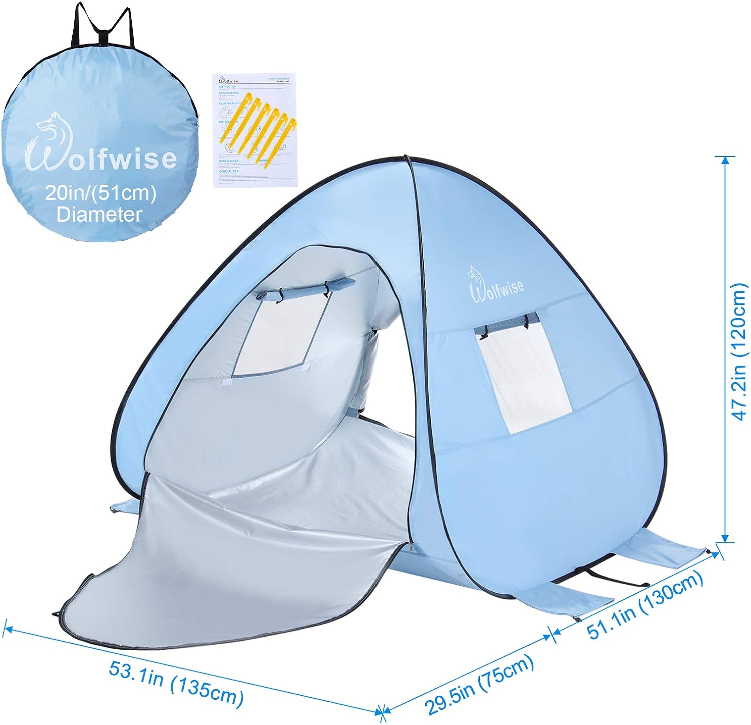 WolfWise UPF 50+ Easy Pop Up Beach Tent Sun Shelter Quick Instant Automatic Portable Sport Umbrella Baby Canopy Cabana Sun Shade