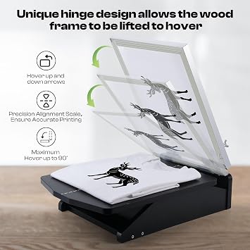 Caydo 46 Pieces Screen Printing Kit with 4 Color Screen Printing Ink, 2 Size Screen Printing Frame and Squeegees for Screen Printing with 15.7x12.2inch Screen Printing Press, Unique Hinge Design