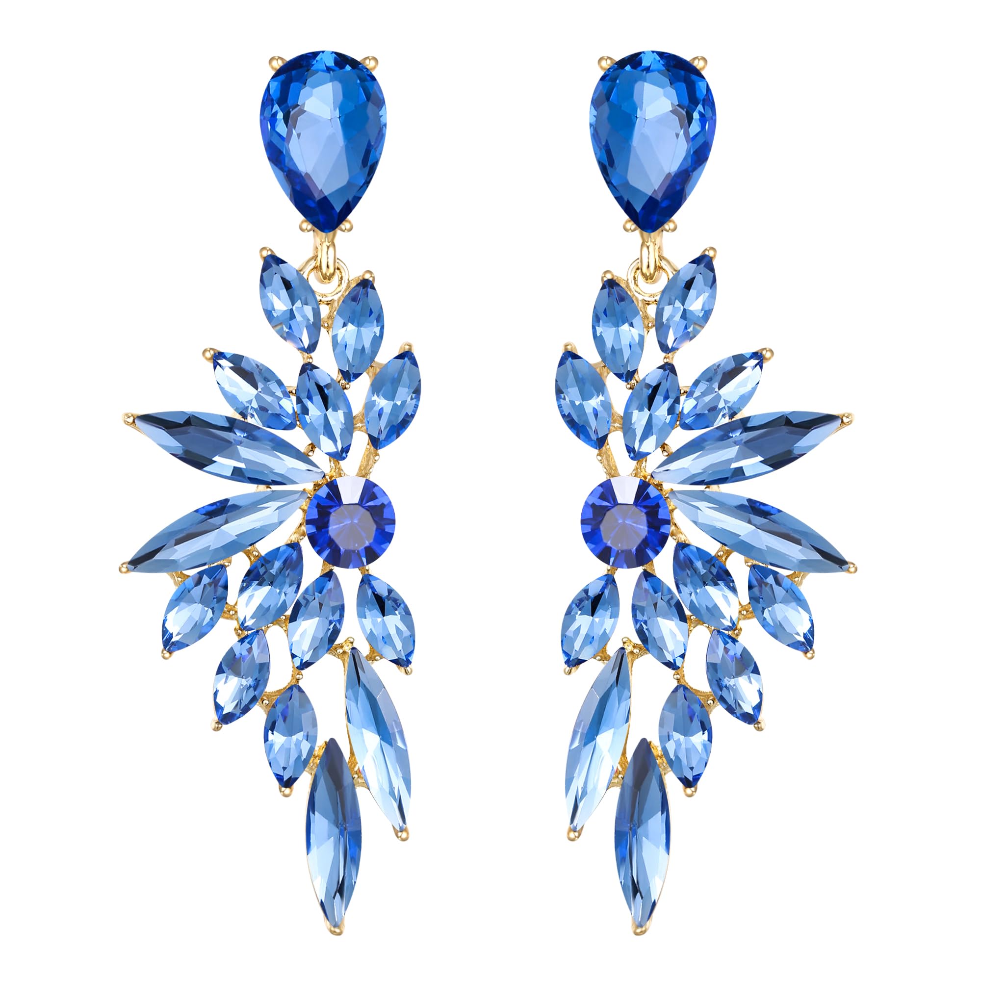 Clearine Pendientes para boda cristal nupcial lágrima marquesa racimo pendientes colgantes brillantes para mujer tono plateado claro