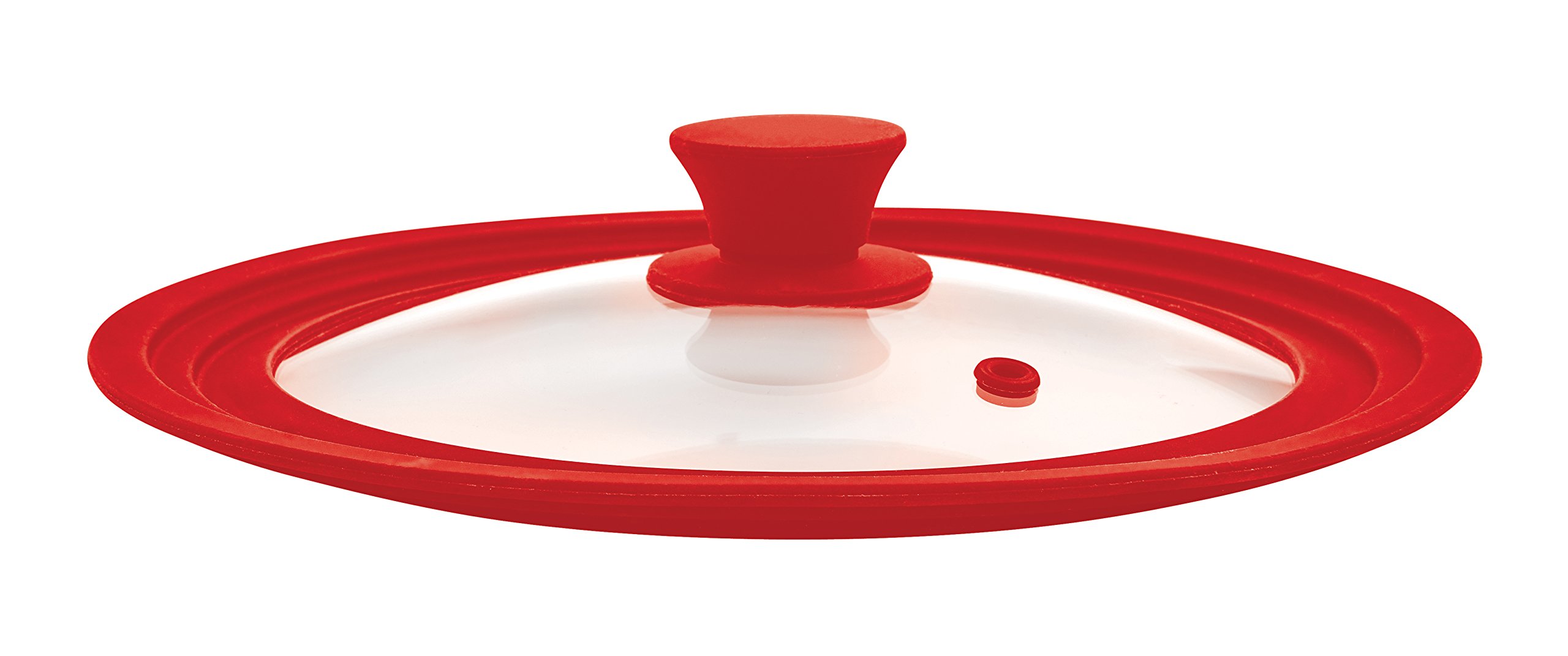 HIC Kitchen The World s Greatest Universal Pot Lid and Microwave Cooking Cover, Red, Tempered Glass and Silicone, Fits Bowls and Cookware (8.5 to 11.5-Inches)