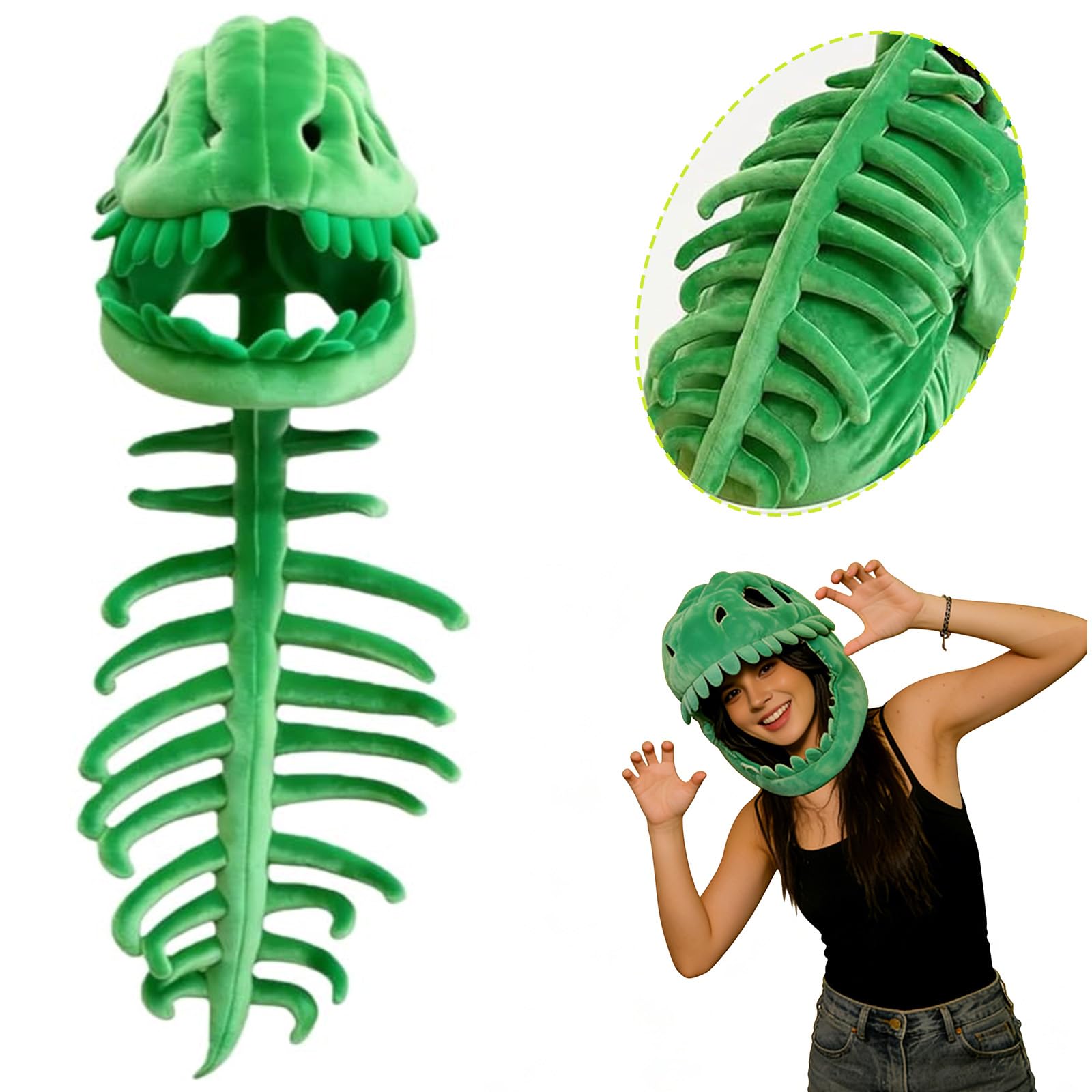 Dacnod 3D Dinosaur Skeleton Costume for Adult Realistic Dino Headgear Hat for Halloween Cosplay Party