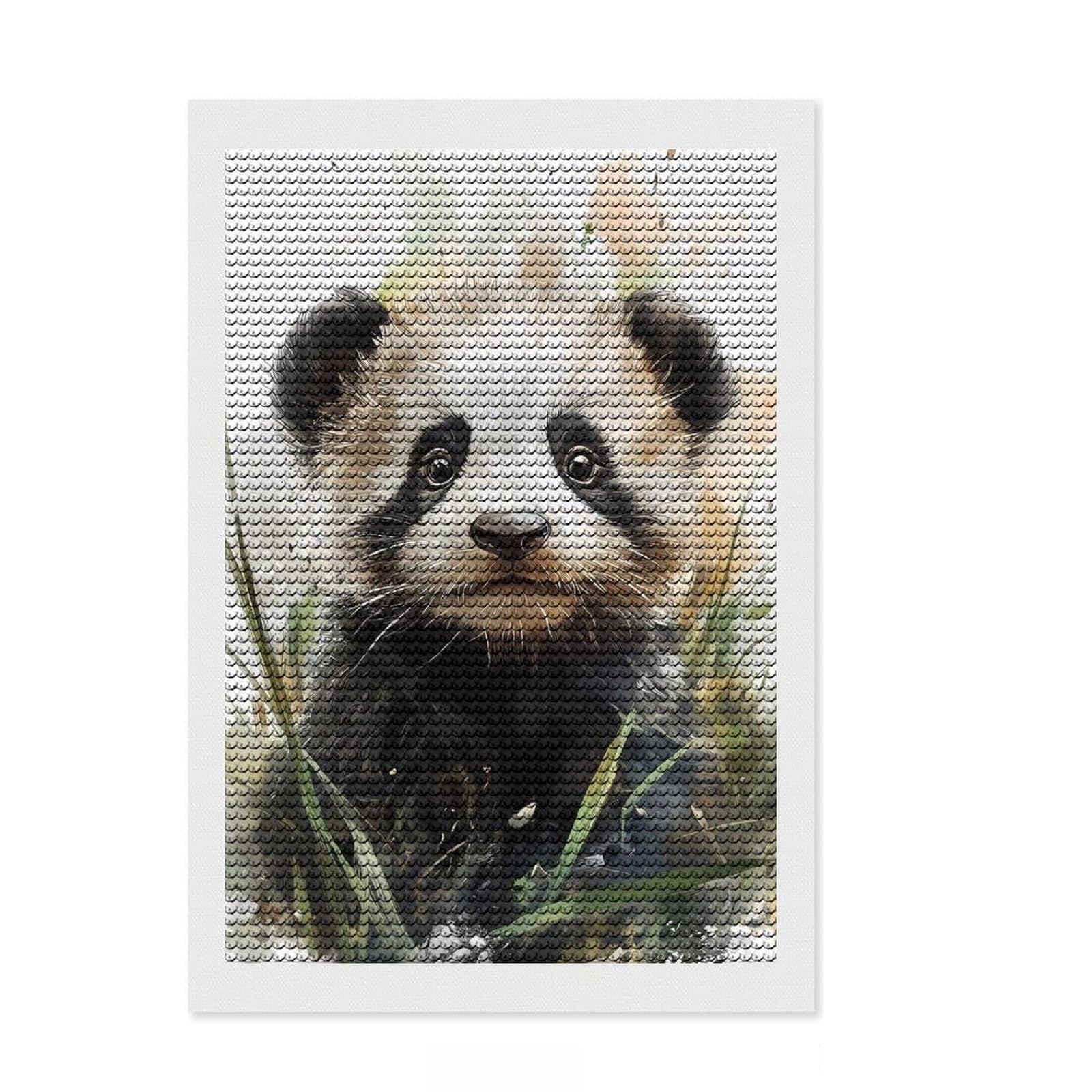 Junmoney Cute Panda Cub Watercolor Diamond Painting Canvas Set 8"x12", Pleasing Wall Art Project, Creative Leisure Activity, Bedroom Decor