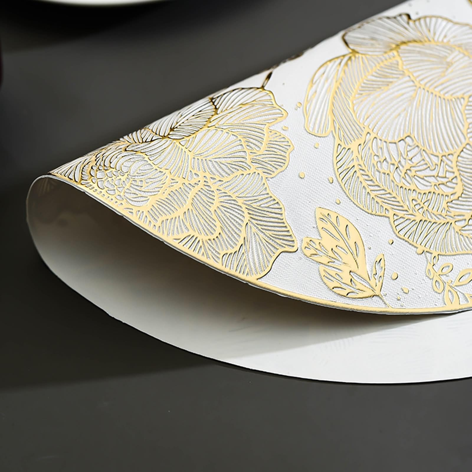 Tischsets Platzsets Retro Vintage 6er Set, Tisch Untersetzer Herbst 38cm Blumen- und Blättermuster PVC Gold