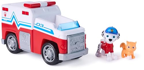 Paw Patrol Patrulla Canina - Pack Camión De Salvamento Search & Rescue Figura De Marshall Y Gatito | Juguetes Patrulla Canina | Juguetes Niños 3 Años O Más | Regalos Niños 3 Años O Más