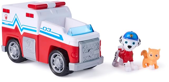Paw Patrol Patrulla Canina - Pack Camión De Salvamento Search & Rescue Figura De Marshall Y Gatito | Juguetes Patrulla Canina | Juguetes Niños 3 Años O Más | Regalos Niños 3 Años O Más