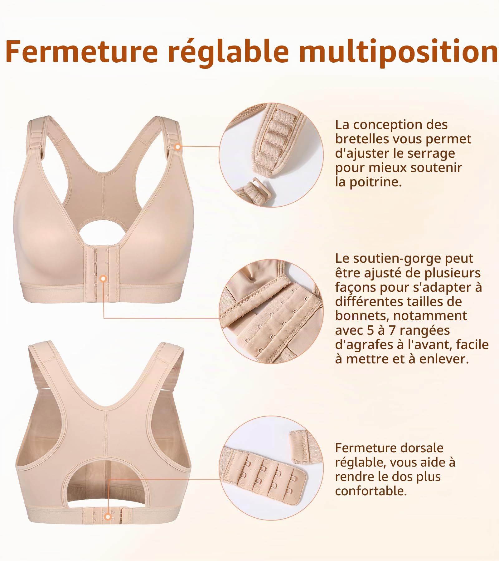 DotVol Soutines-Gorge postopératoire Boucle Avant Sport minimiseurs Fort Poitrine réglable Racerback Comfort Bustier