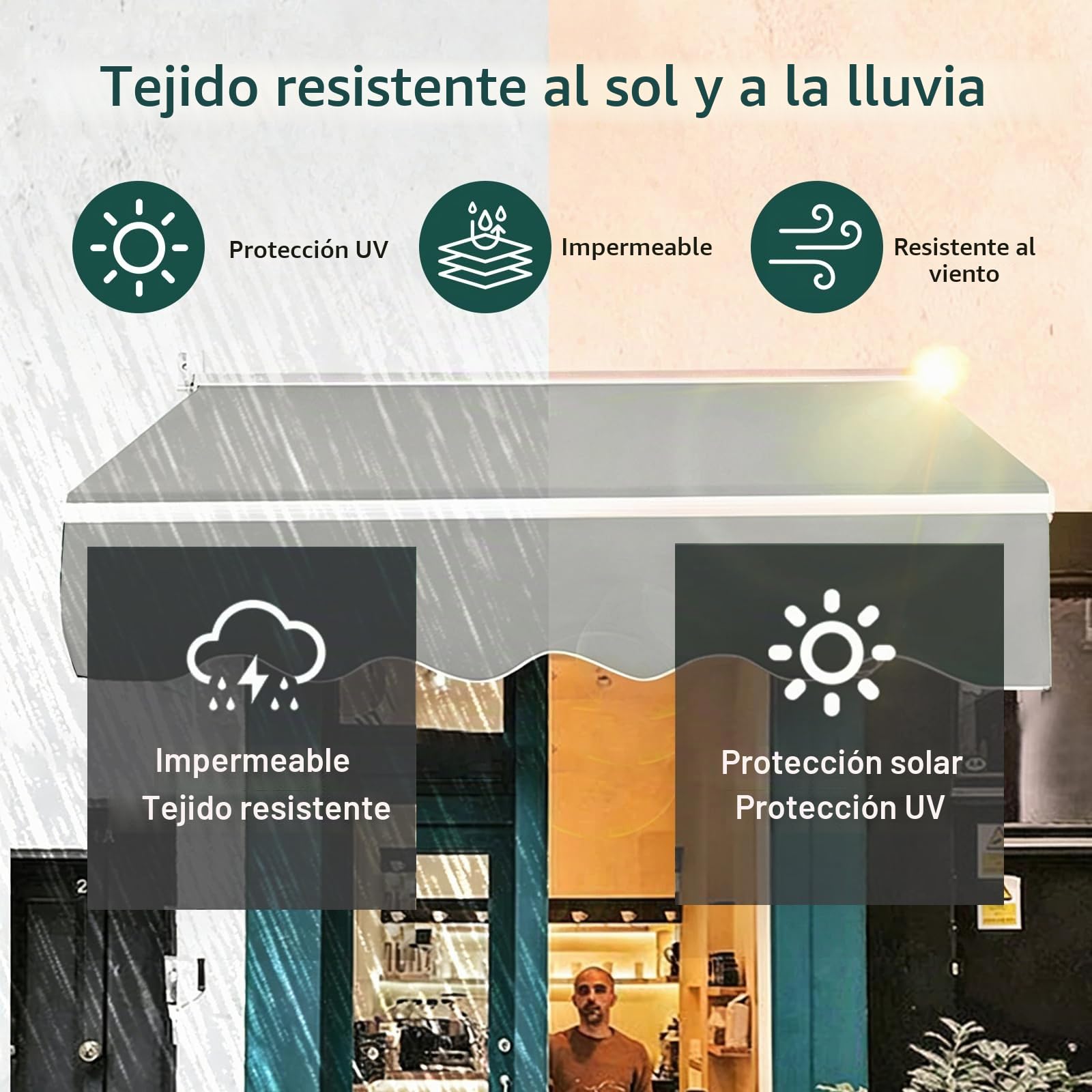 Tela de toldo con cenefa, protección UV, impermeable, tela de repuesto para toldo, tela de toldo de lona, repuesto para toldo de terraza, toldo exterior, tela de repuesto para jardín, balcón, patio