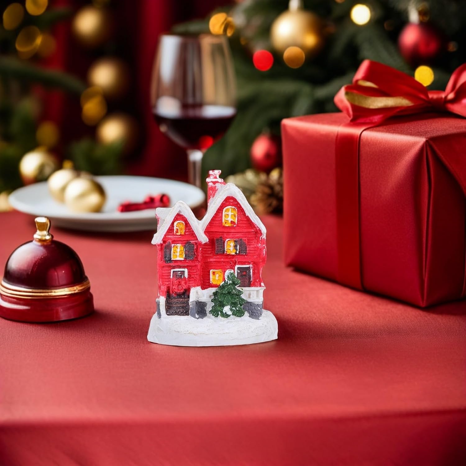 Mini Resin Christmas Village House Figurine for Holiday Tabletop Decor