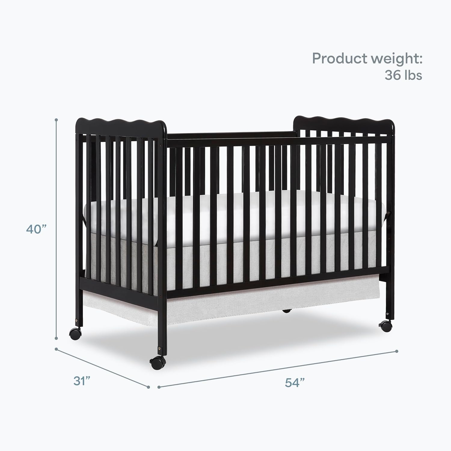 Dream On Me Carson Classic 3-in-1 Convertible Full-Size Baby Crib in Black, GreenGuard Gold & BSA, 4 Mattress Heights, Converts to Day & Toddler Bed, Locking Wheels, Classic Nursery Design - Image 3