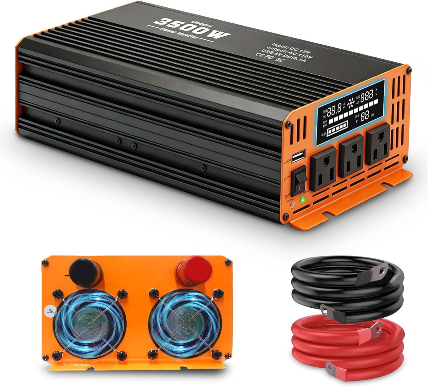 Car Power Inverters 3500W Inverter - 12v DC to 110v AC Converter with AC Outlets USB Type-c Port,Car Power Converter for Truck/Home/Vehicles/Laptop Trip (Black, 3500W)