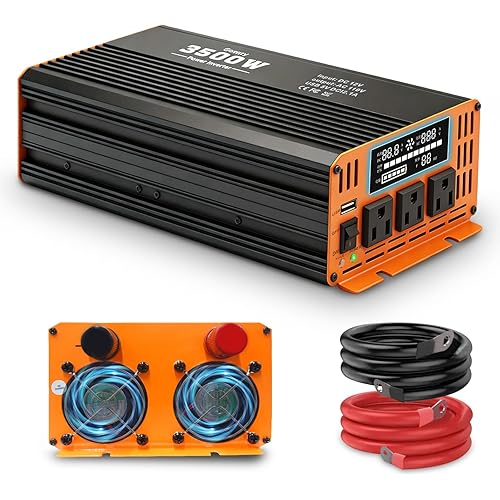Car Power Inverters 3500W Inverter - 12v DC to 110v AC Converter with AC Outlets USB Type-c Port,Car Power Converter for Truck/Home/Vehicles/Laptop Trip (Black, 3500W)