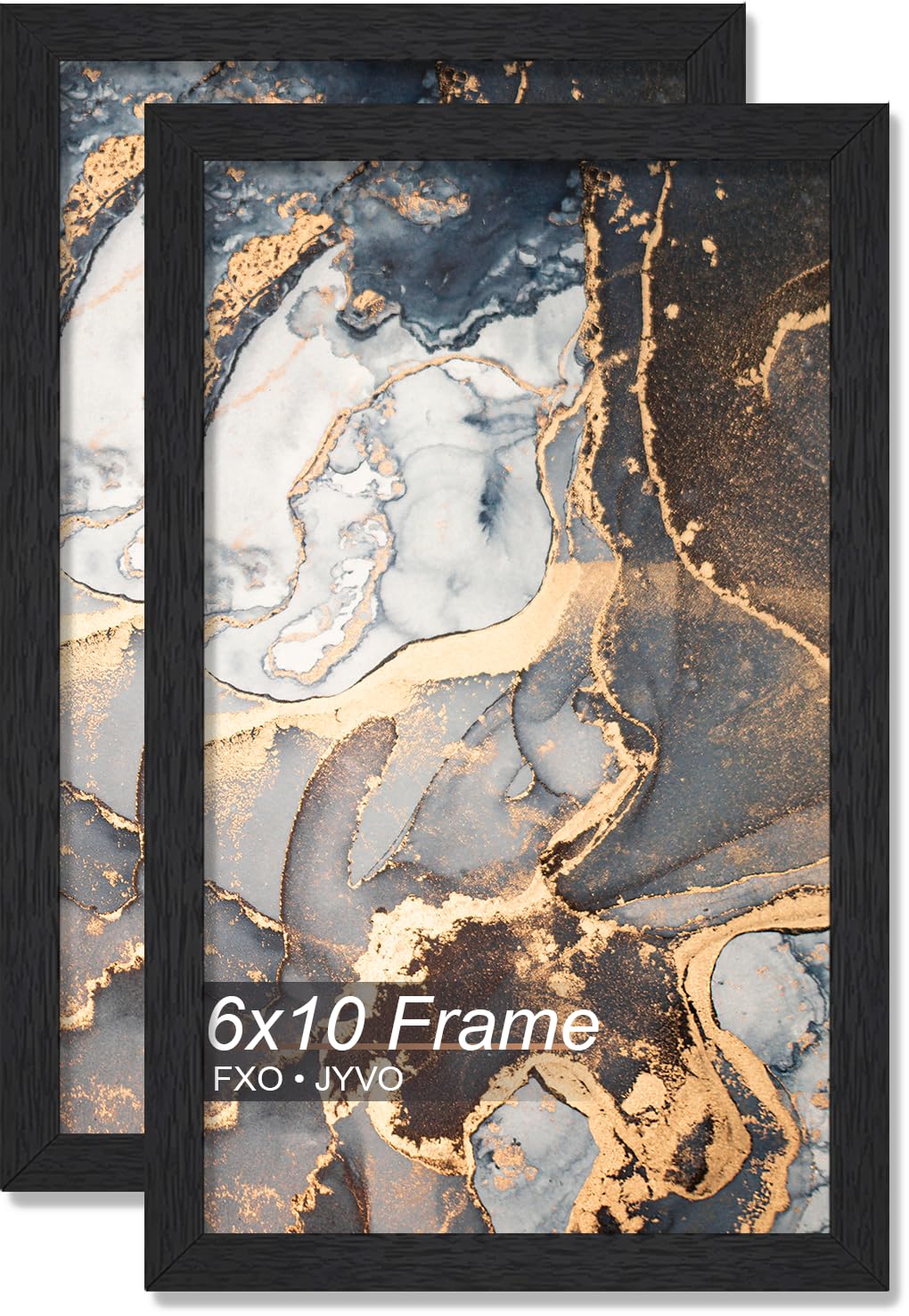 Fxojyvo Engineered Wood 6x10 Picture Frame Set of 2, Black Frame for 6 x 10 Inch Picture Poster Photo, Light Weight 6 by 10 Frame with Wood-grain for Wall - 2 Pack/Black/6"x10"