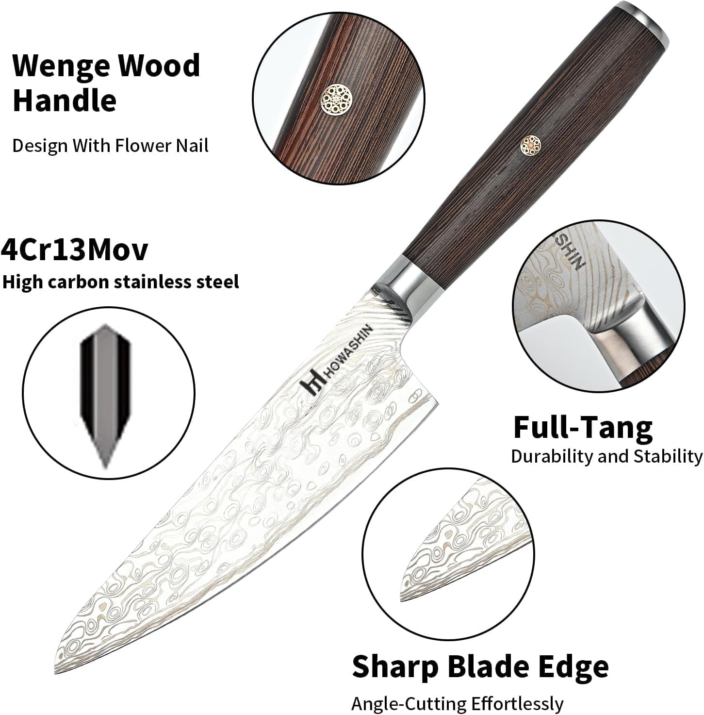 3PCS Chef Knife Set, High Carbon Stainless Steel Kitchen Knife Set, Ultra Sharp Japanese Knife with Sheath,Ergonomic Rosewood Handle Elegant Gift Box for Home or Restaurant - Image 6