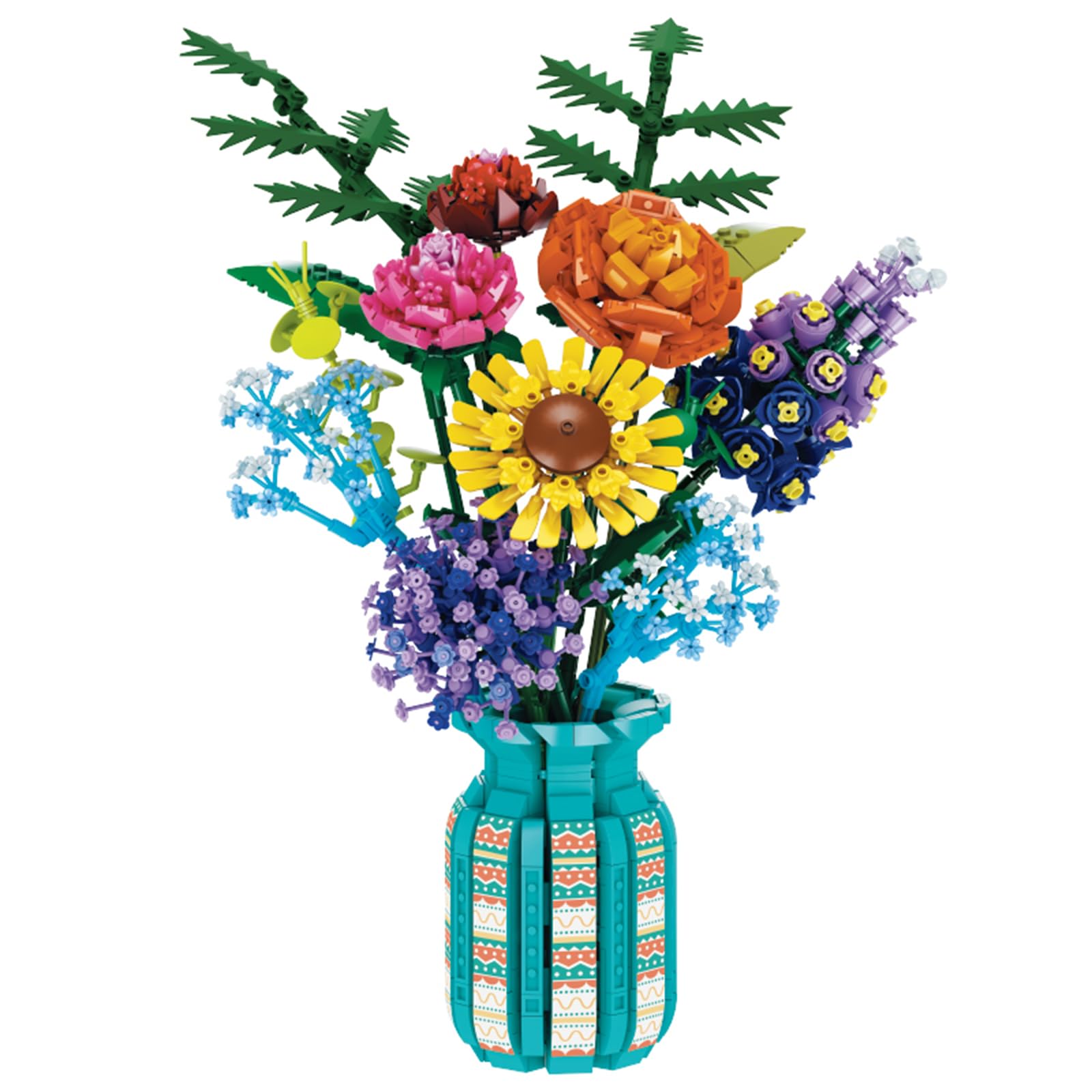 Flowers Bouquet Toys Building Blocks Set with Vase, Botanical Collection Including Roses, Sunflower, Hyacinth, Hydrangea, for Adults, Teen Girls, Home