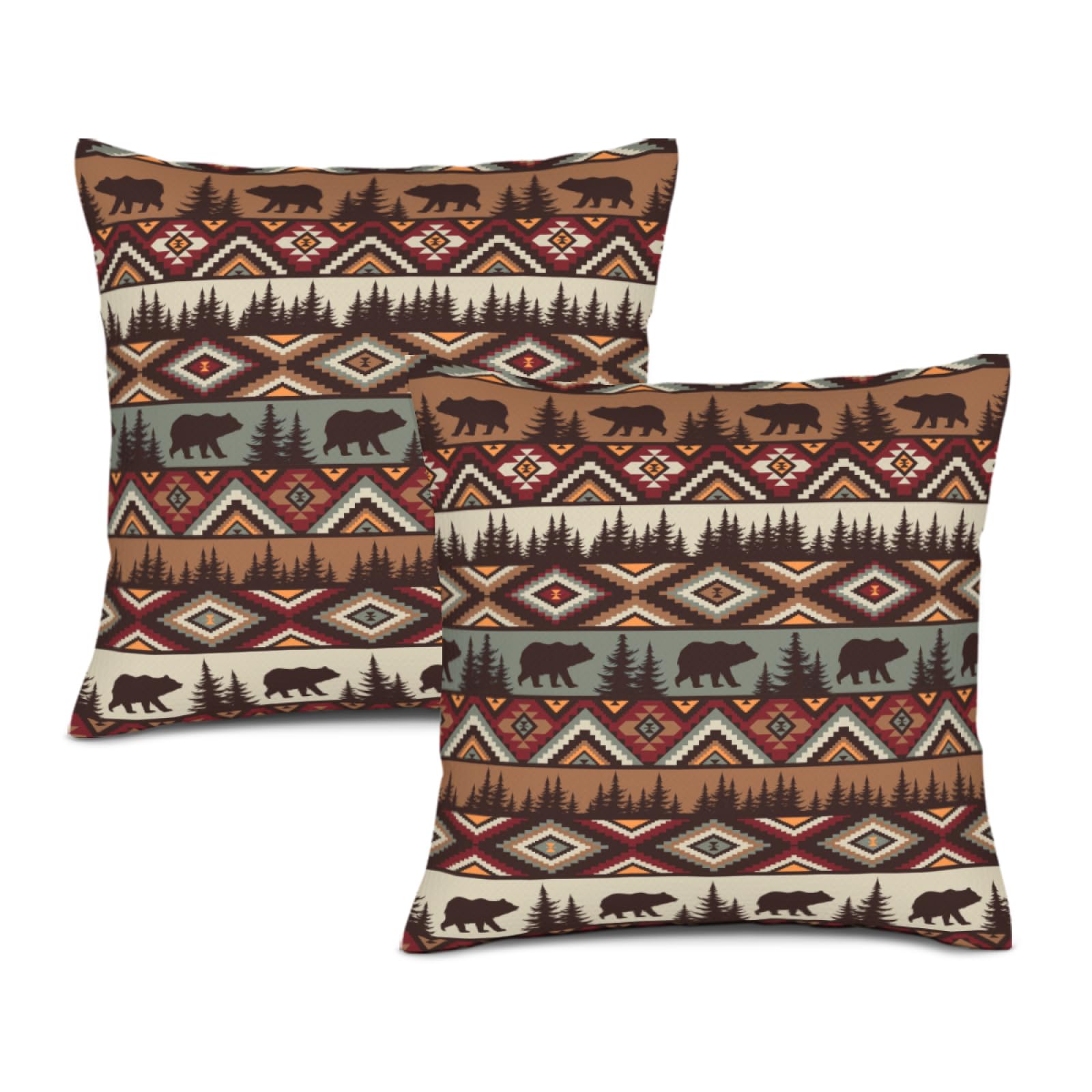 Waiyear Vintage Rustic Outdoor Throw Pillow Covers Set of 2 Country Cabin Themed Decorative Pillow Cases, Farmhouse Mountain Bear Cushion Pillow