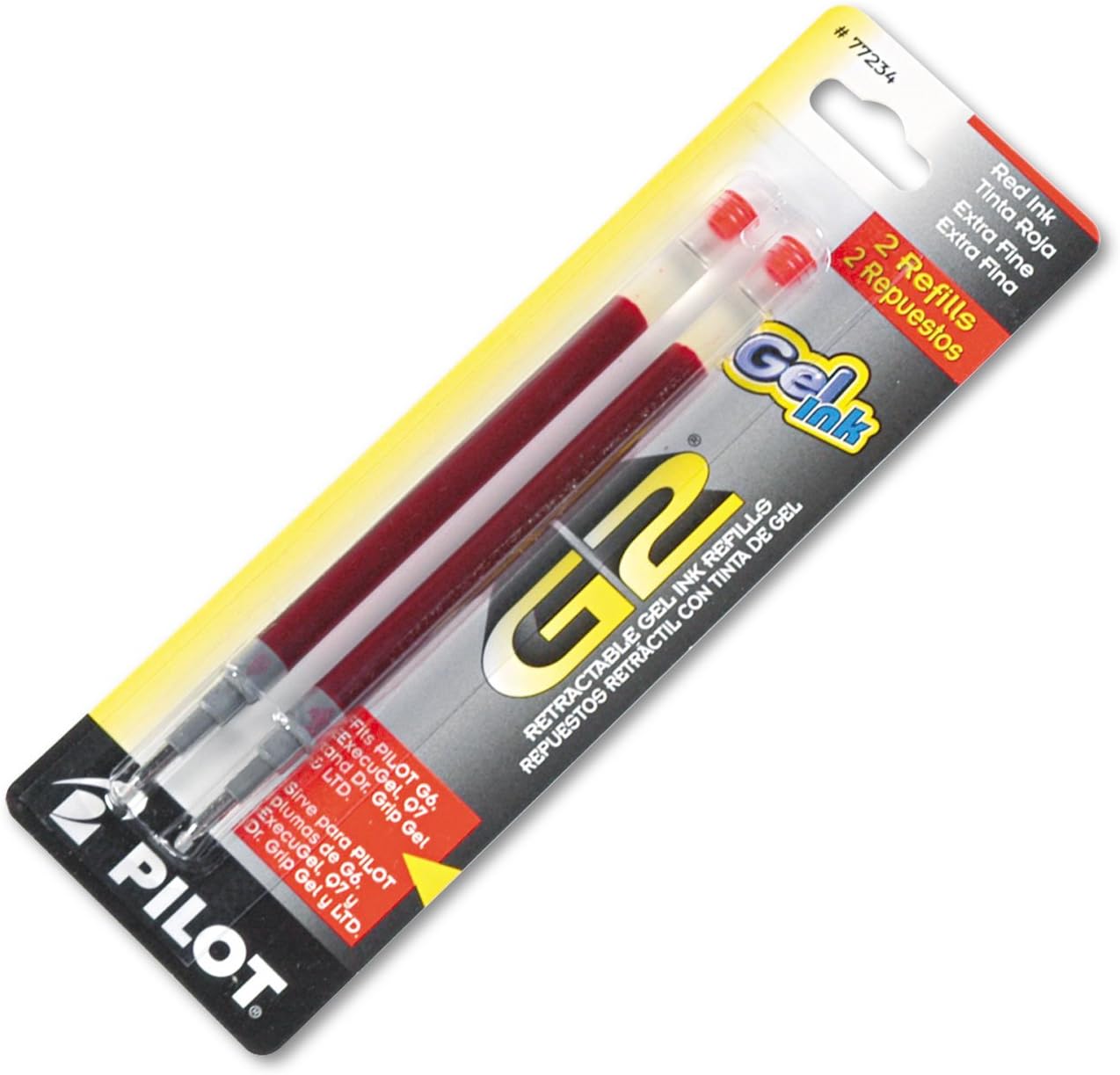 Pilot, G2 Gel Ink Refills, Extra Fine Point 0.5 mm, Red, Pack of 2