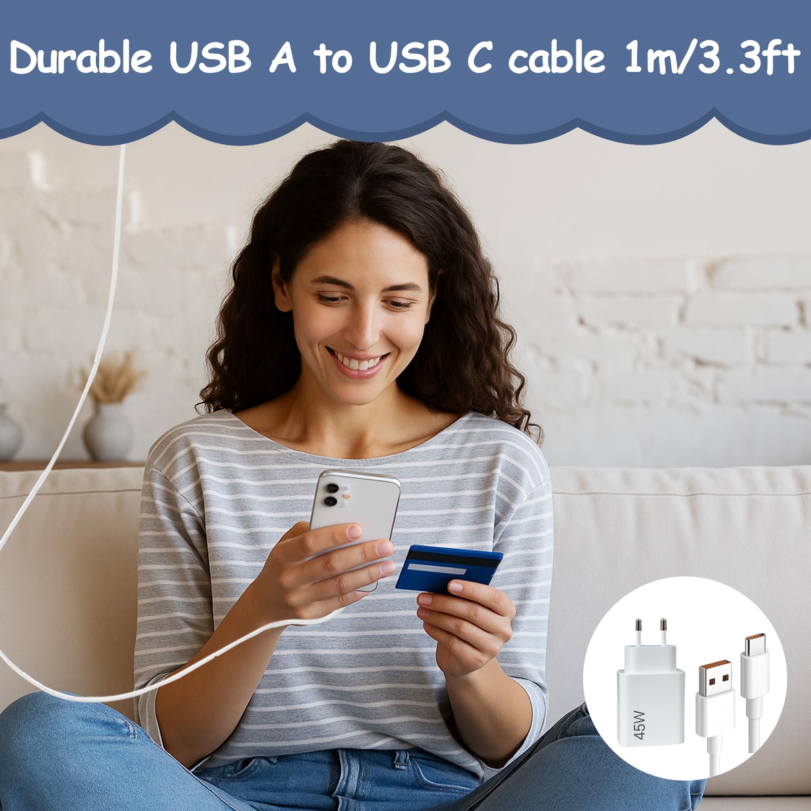 Cargador 45W para Xiaomi, Cargador Rápido con Cable USB-C 1m 6A, Adaptador de Corriente para Xiaomi 15, 14, Poco F7 Ultra, Redmi Turbo 4 Pro, Redmi Note 14, 13, 12 - Compatible Múltiples Dispositivos — view 5