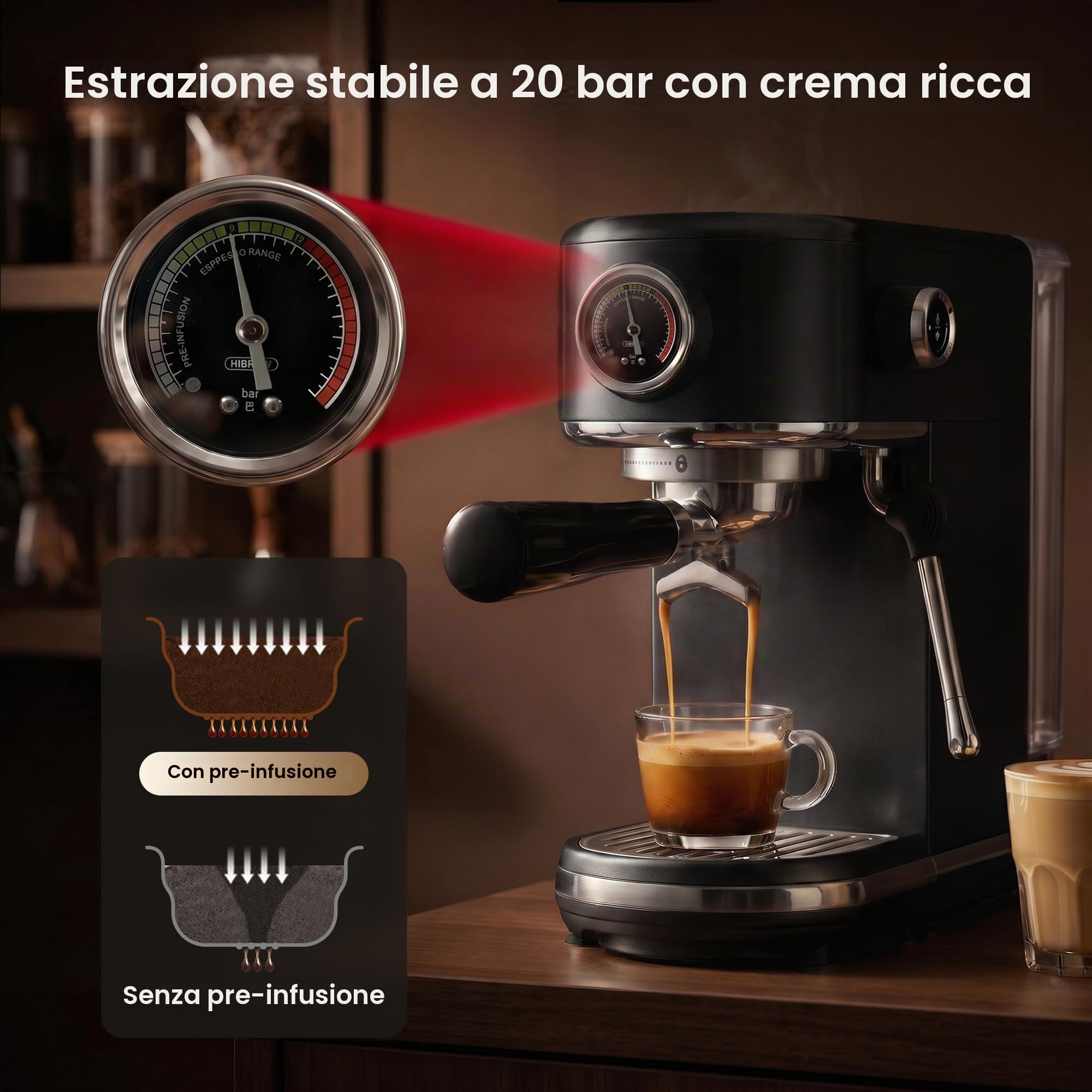 HIBREW Macchina da Caffè Espresso Programmabile con Display LED e Manometro