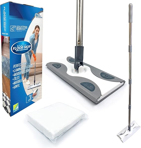 Static Floor Wipes Mop, Flat Mop with Disposable Floor Wipes for Quick