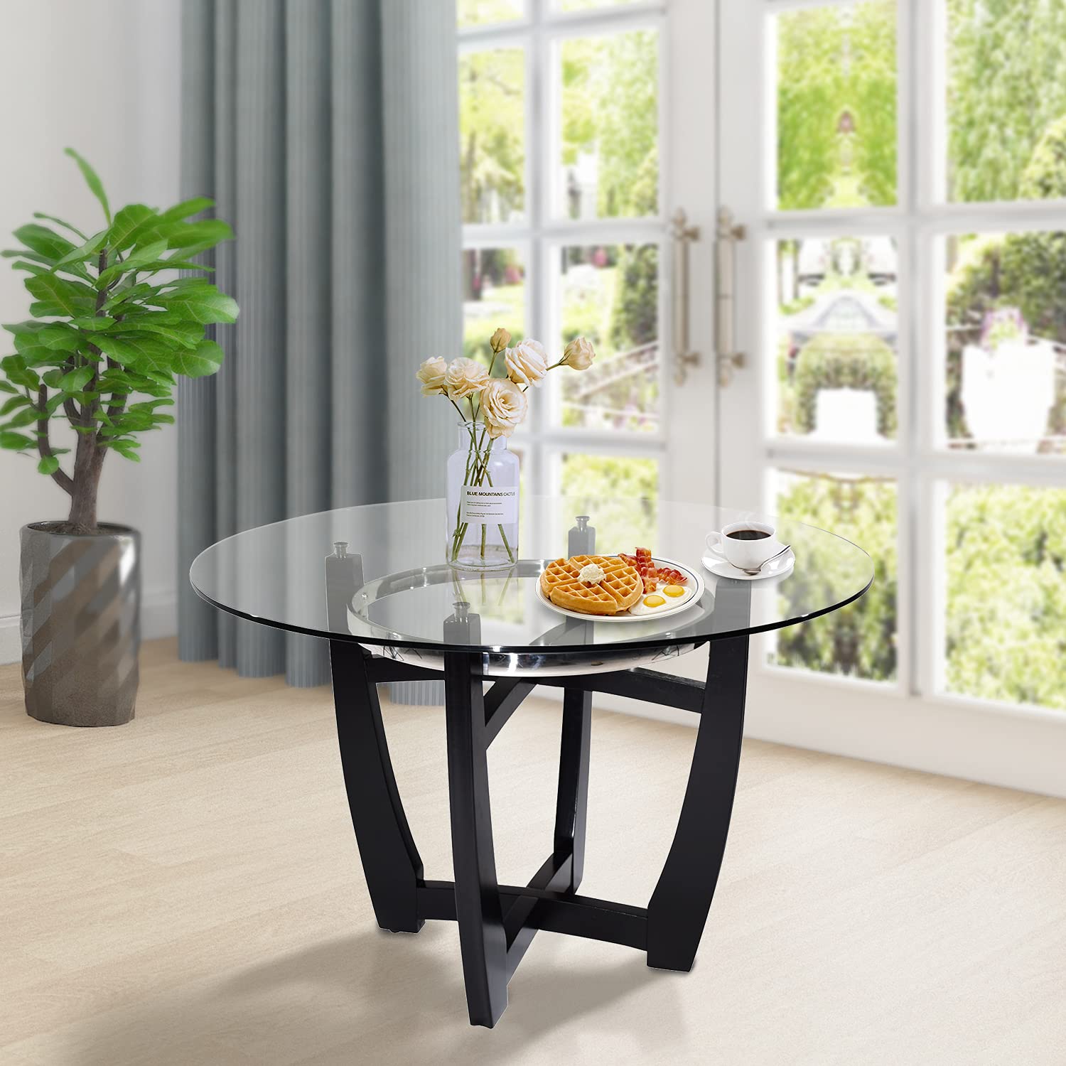 Buy 48" Round Dining Table with Tempered Glass Top, 250lbs Weight