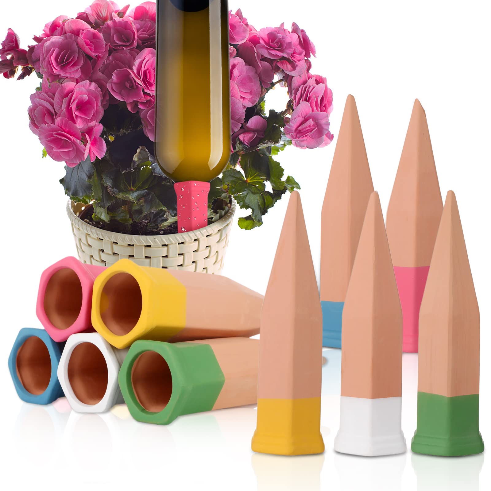 Jovitec Plant Watering Stakes Self Watering Spikes Terracotta Automatic Plant Waterers Devices for Indoor Outdoor Home and Office Plants(Multi Color,