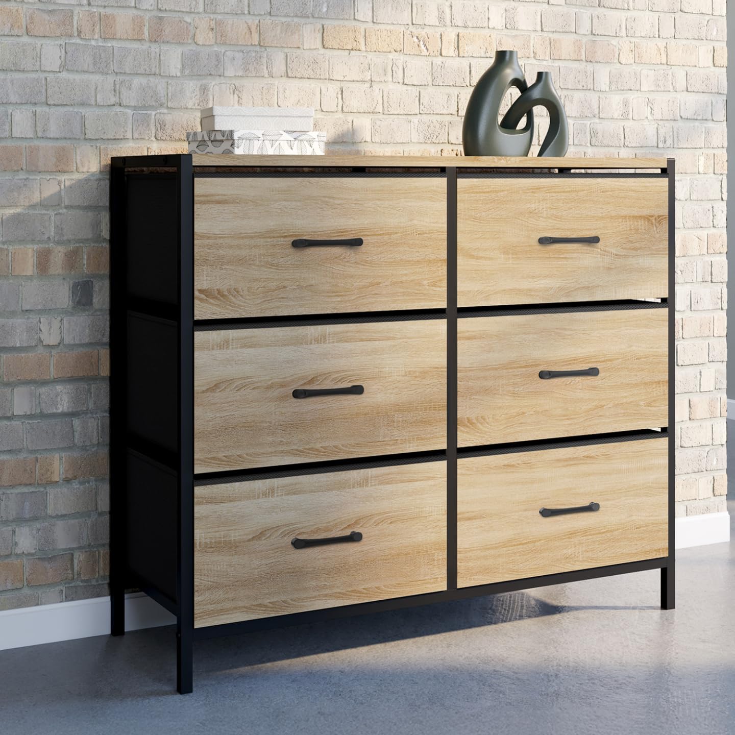 IDMarket - Commode 6 tiroirs en Tissu Utah 80 cm Meuble de Rangement Design Industriel
