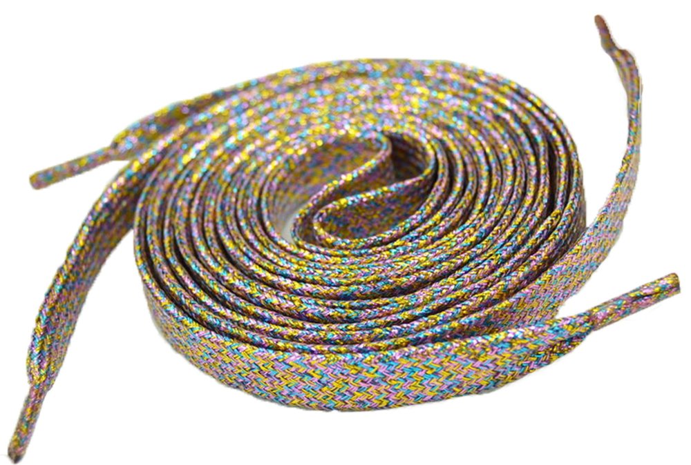 46" Premium Flat Colorful Fashion Sneakers Shoelaces ([Flat] 46 in. (117 cm), Golden Carnival Night [Glitter])