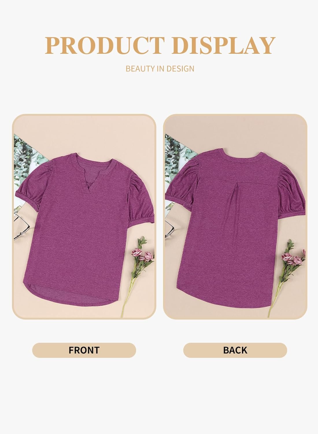 Eytino Womens Plus Size Tops V Neck Puff Short Sleeve Summer Loose Casual Solid Tees Shirts(1X-5X) - Image 4