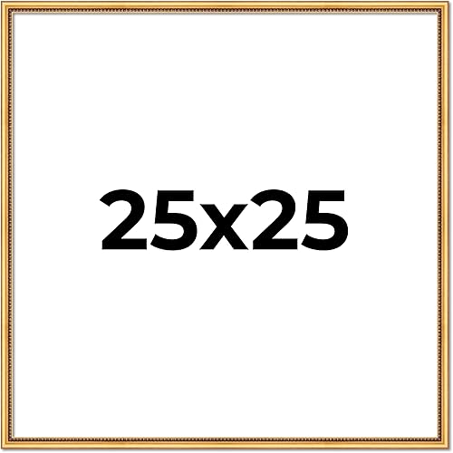 Marco de fotos de madera maciza dorada con cuentas de 25 x 25 pulgadas, ancho de moldeo de 0.75 pulgadas, marco de fotos tradicional Liscio Oro,