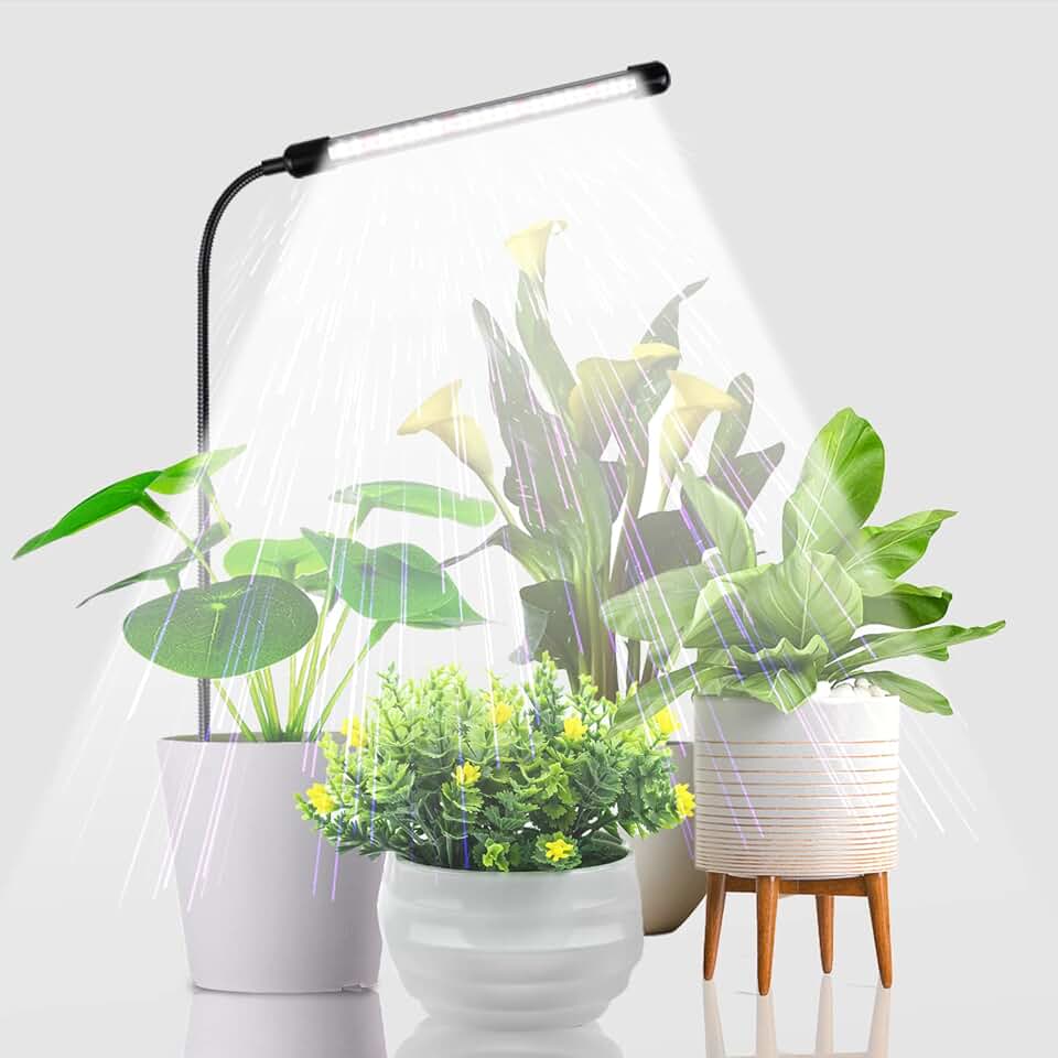Grow Light for Indoor Plants Growing, 6000K Full Spectrum Gooseneck Plant Lamp for Seedings Succulents Small Plants, Auto On/Off Timing & 5 Dimming, 1-Pack