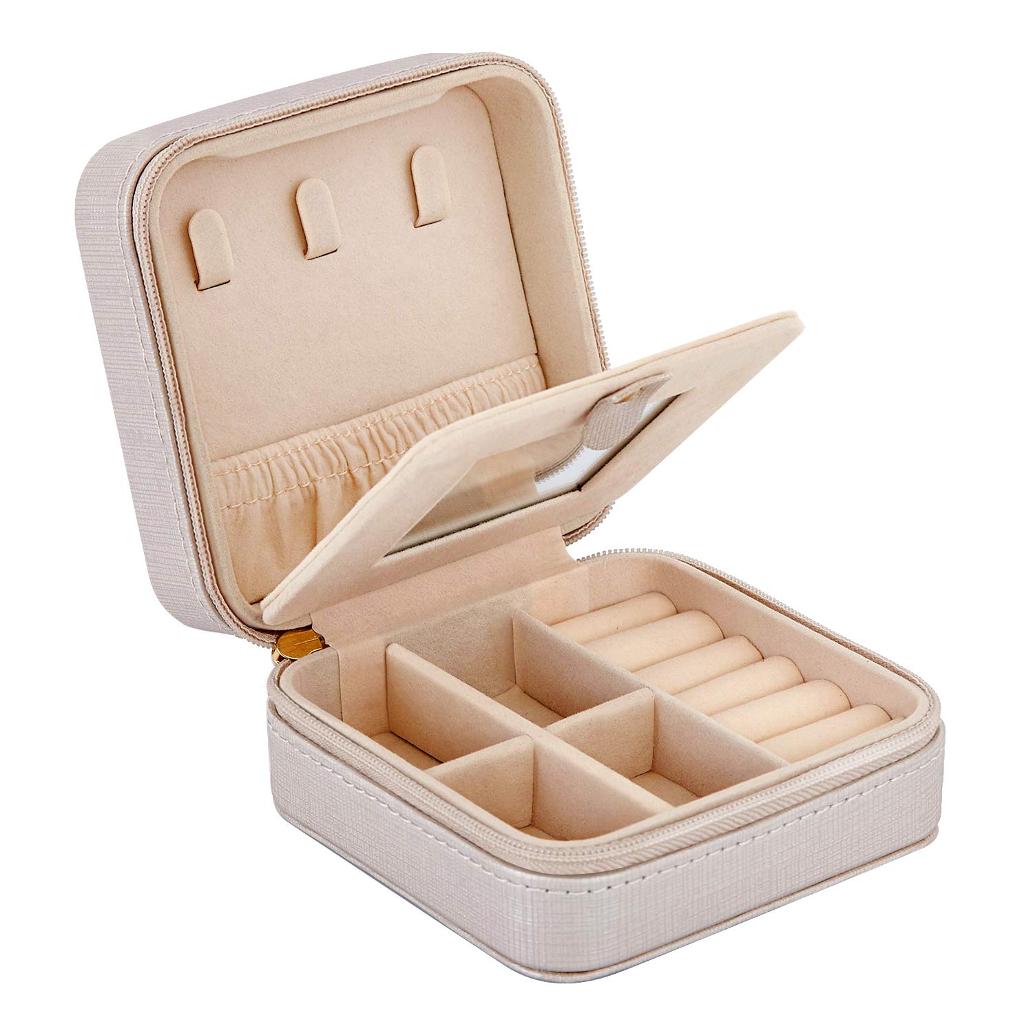 Meerveil Boîte à Bijoux De Voyage Petite Boîte De Bijoux Pour Filles Boîte à Bijoux En Cuir Artificiel Avec Miroir, Pour Bagues, Boucles D'oreille, Colliers, Rouge à Lèvres, Cadeau Parfait (Noir