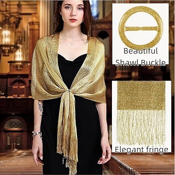 Scialle Donna Dorato Con Fibbia - Per Matrimoni, Serate, Nappe Eleganti - Foto 10