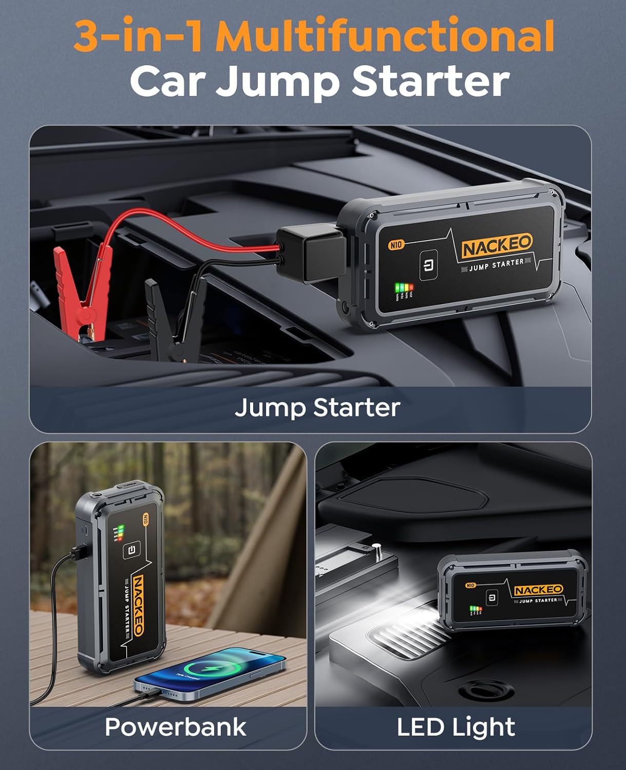 Portable Car Battery Jump Starter 5000A Car Jump Starter Battery Pack (9.0L Gas/8.5L Diesel), 12V Jump Box Car Battery Jumper Starter Portable Jumper Cables, Fast Charge, Lights, Compact - Image 6
