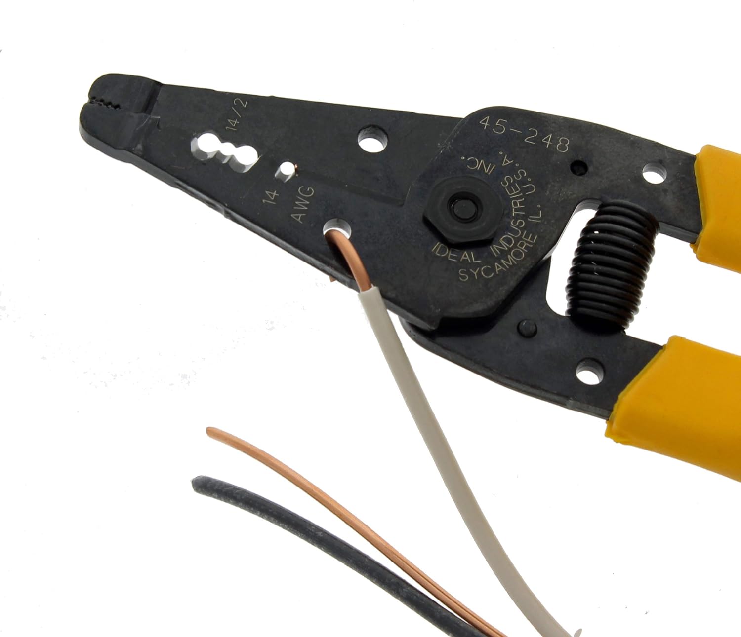 IDEAL Electrical 45-248 14/2 NM T-Stripper - 2/14 AWG, Wire Stripper with Looping Holes, Plier Nose, Spring Loaded Automatic Opening
