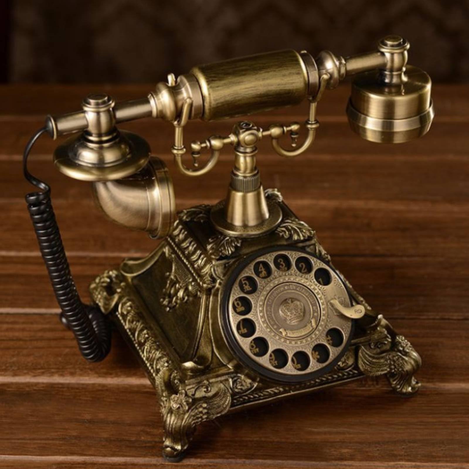 Telefono Vintage Rotary Dal Design Retrò, Telefono Antico Con Quadrante Rotante, Base Bianca E Dettagli Dorati, Modello 117CS