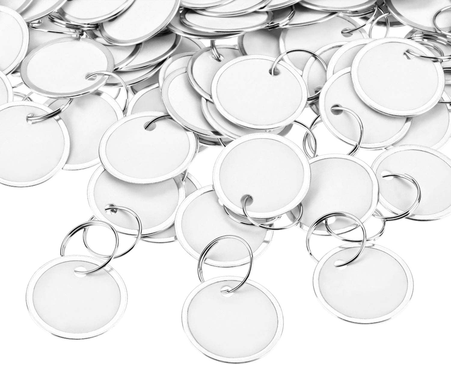 100 Pieces Metal Rimmed Key Tags Round Paper Tags with Split Rings (31mm)