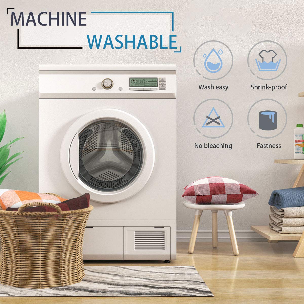 ORANIFUL Fodere Cuscini Set da 2 Copricuscini Divano Tartan Quadrati Decorativi in Lino per Letto Décor Casa Auto 30x50 cm (Bordeaux&Nero, 2 Pezzi)