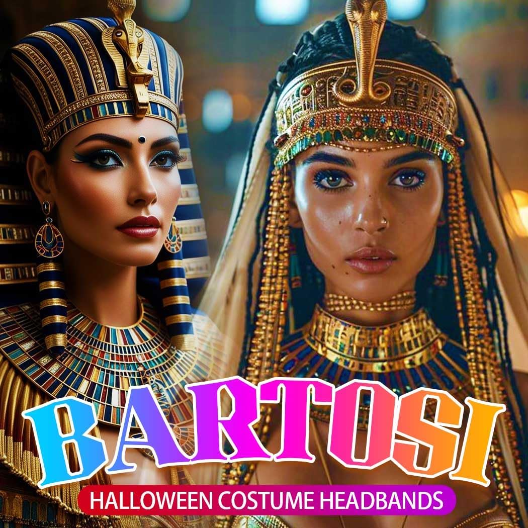 BARTOSI Cleopatra Headpiece Egyptian Headband Pharaoh Hat Headdress Halloween Costume Hair Accessories for Women and Men