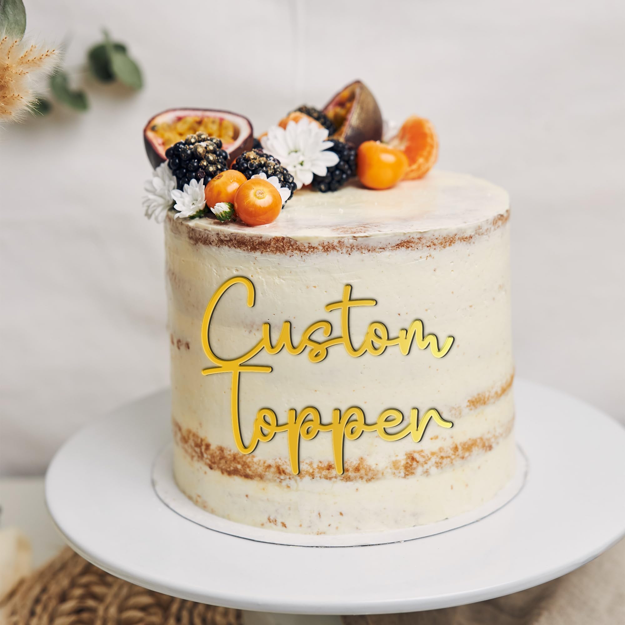 Personalised Cake Topper Custom Multicoloured Acrylic Letters Happy Birthday Wedding Anniversary Cake Decoration Cake Charms Name Plate (Gold)