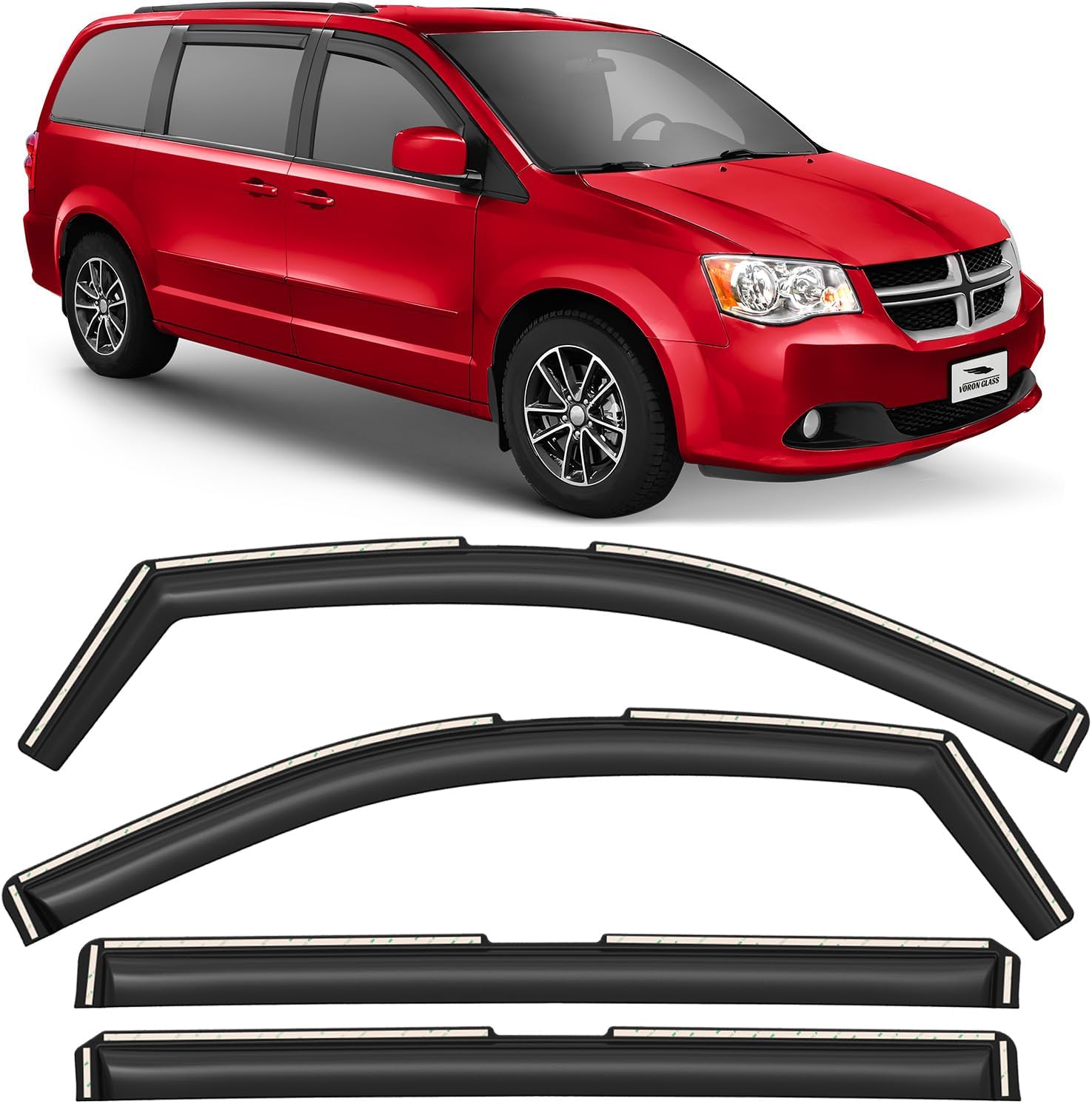 Voron Glass in-Channel Extra Durable Rain Guards for Dodge Grand Caravan 2008-2020, Window Deflectors, Vent Window Visors, 4 Pieces - 200506