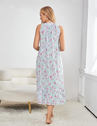 Miniatura 6 de IZZY + TOBY Camisones de algodón para mujer, sin mangas, suave, camisón de noche, camisón largo