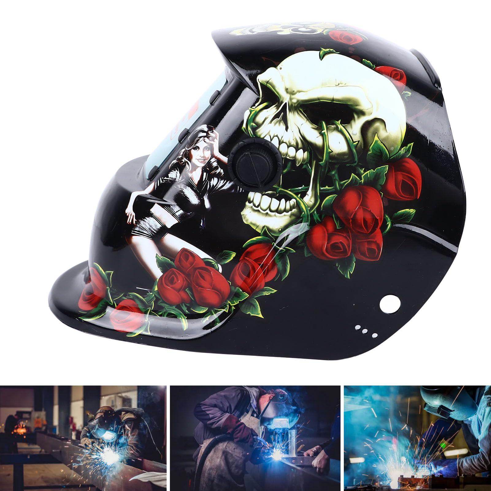 Rose&Skeleton Schweißhelm, Schweißhelm mit Automatischer Verdunkelung, Große Sicht, Solarbetrieben, Große Schattenbereichshaube, für Argon-Lichtbogenschweißgerät, Einstellbare