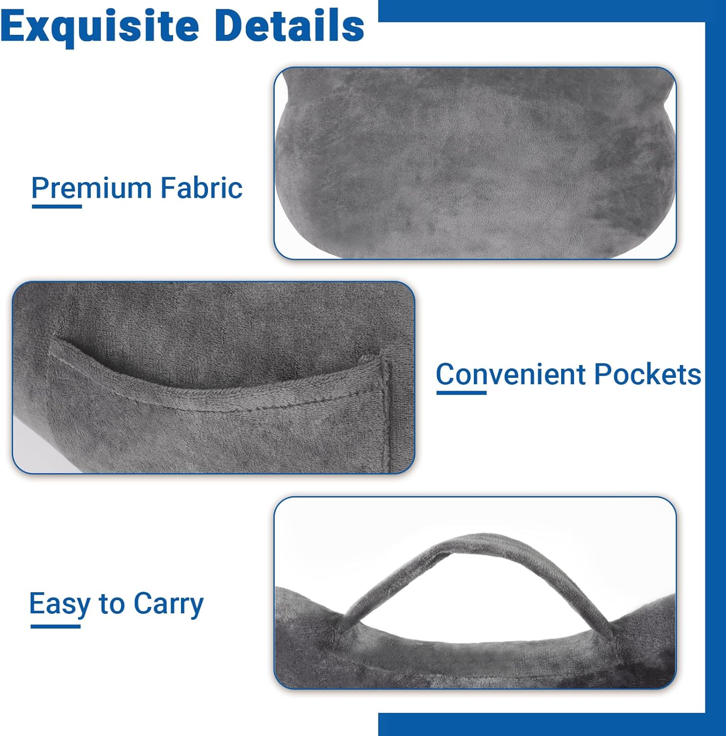 Reading Pillow, Back Pillow with Pockets for Bed Sitting Up, Large Reading Pillows for Sitting in Bed Adult, Back Pillow for Reading/Resting - Image 4