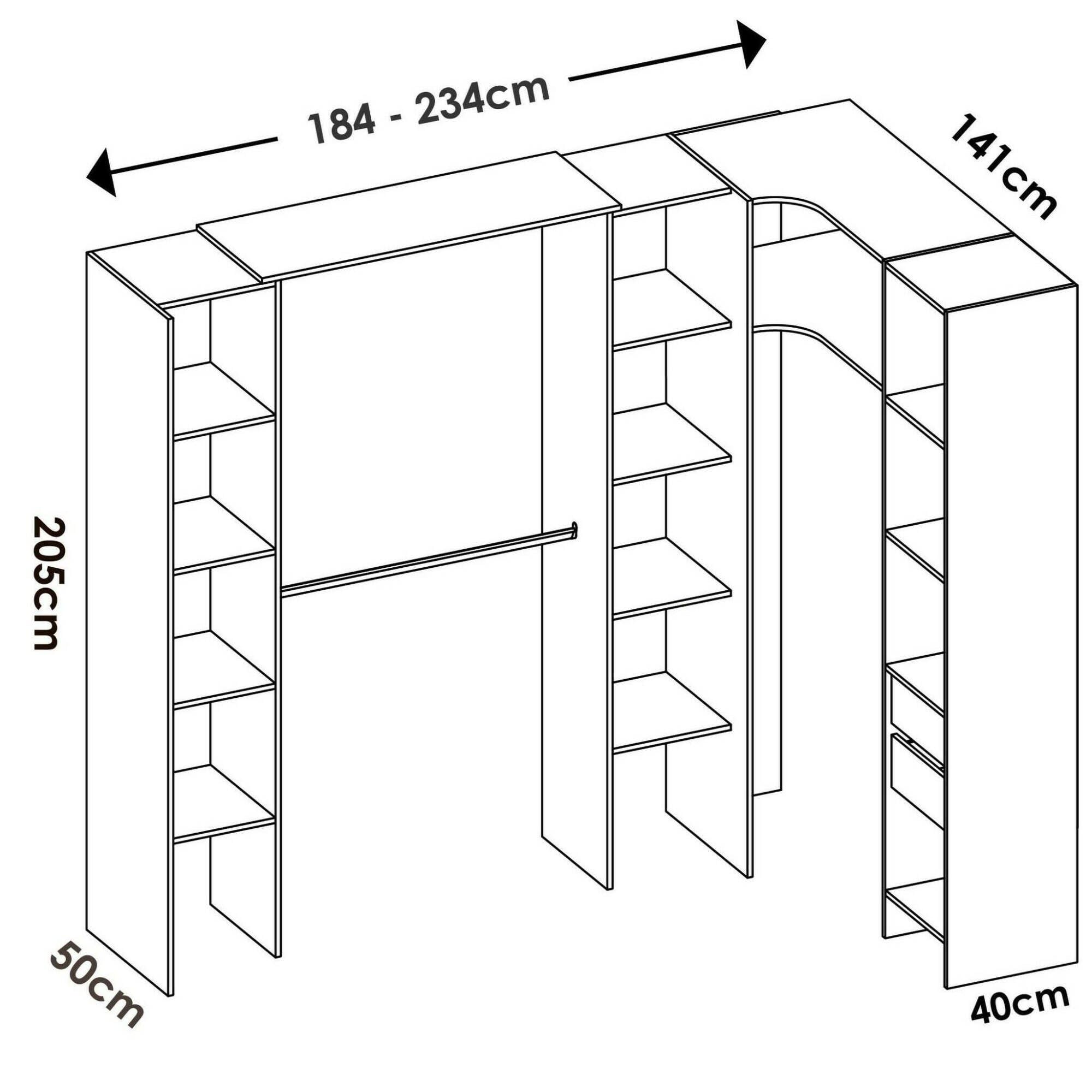 Dmora - Guardaroba grande Bestone, Mobile camera da letto, Cabina armadio portabiti, Armadio appendiabiti, 234x141 h205 cm, Bianco
