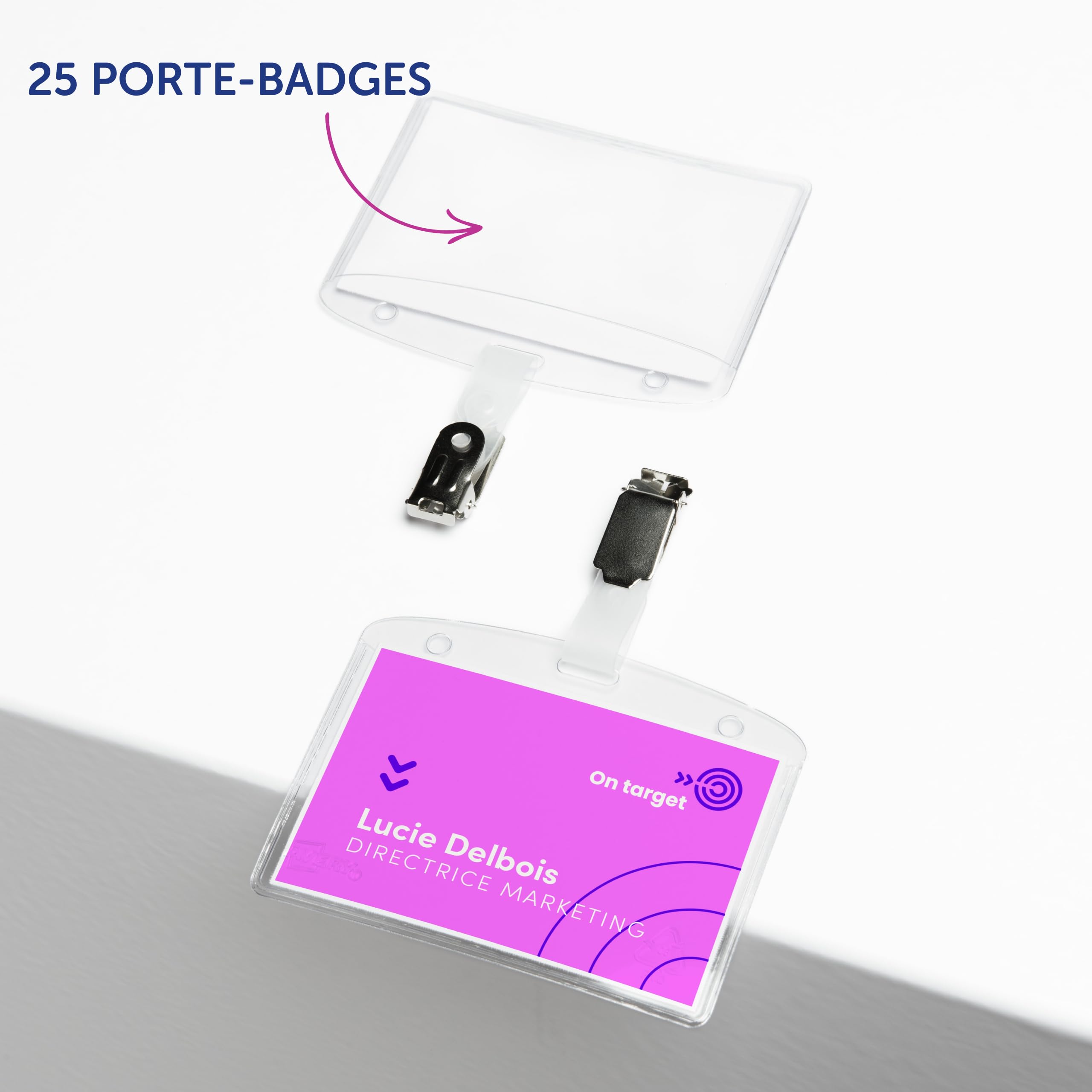 AVERY - Badges avec pince métal - plastique souple transparent - 32 inserts imprimables - 60x90 mm - Impression laser / jet d'encre. (4822)