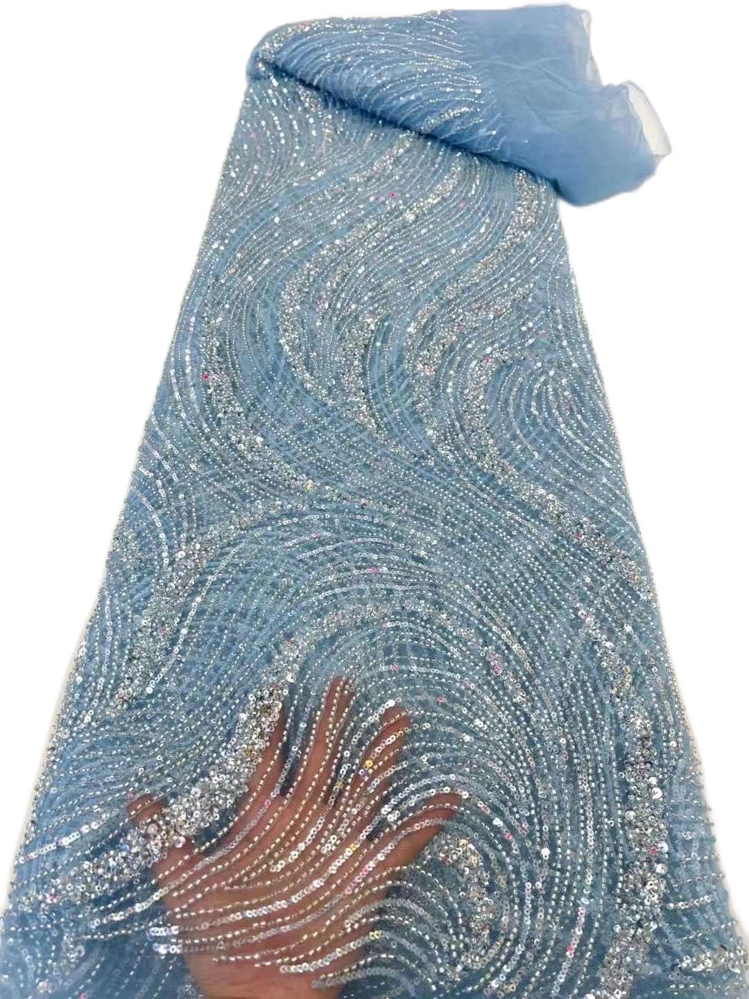 Heavy Beaded and Sequins Wedding French Net Lace Fabric 5 Yards Per Lot (Orange,5 Yards)