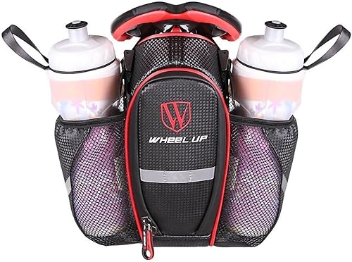 Miniatura 10 de MOOZO Bolsa de sillín de bicicleta trasera impermeable para debajo del asiento, doble bolsa de bolsillo trasero de bicicleta con tira reflectante
