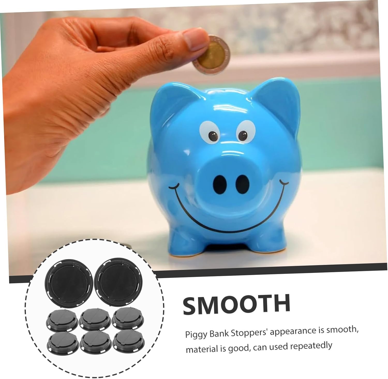 20pcs Piggy Bank Bottom Cover Stoppers ABS Black Reusable image 2